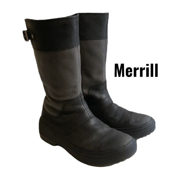 Merrell Boots Women's SZ 6 Black Haven Tall Buckle Canvas Waterproof Zip - Picture 1 of 16